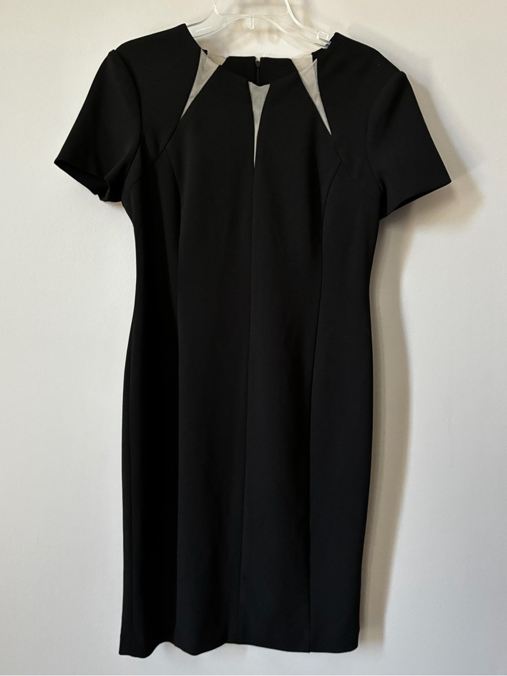 🖤 Calvin Klein Black Shift Dress with Mesh Cutout Details – Size 10